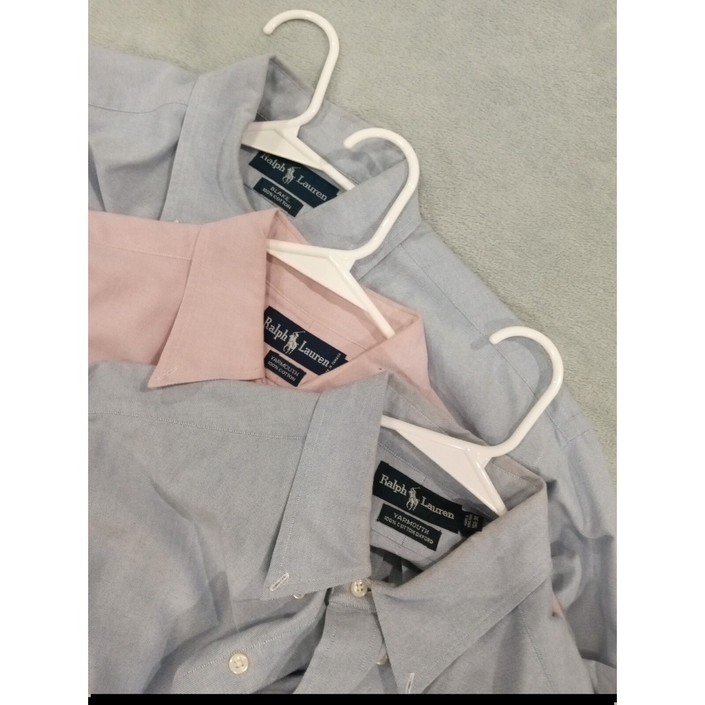 3 Mens Polo Ralph Lauren Dress Shirts Button Down Large 16,16.5-34-35 Blue Pink